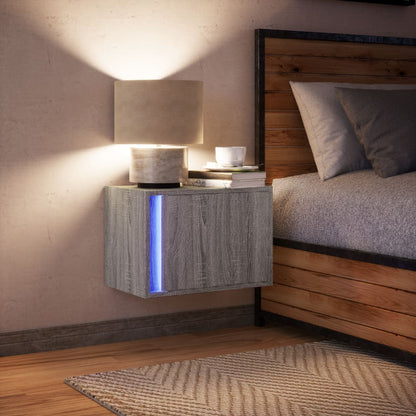 Grey Sonoma Wall-mounted Bedside Cabinet with LED Lights