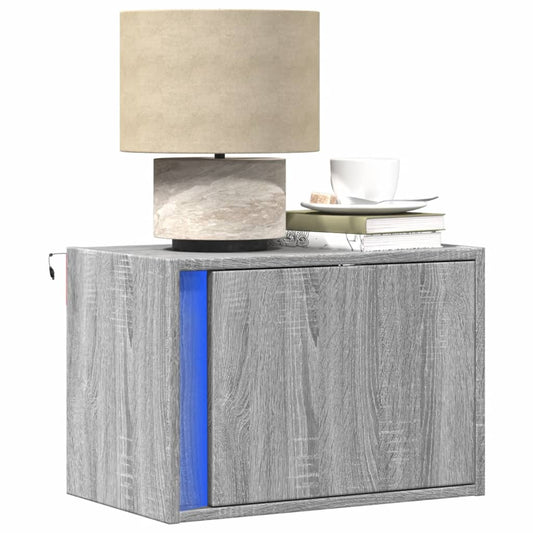 Grey Sonoma Wall-mounted Bedside Cabinets with LED Lights, 2 pcs