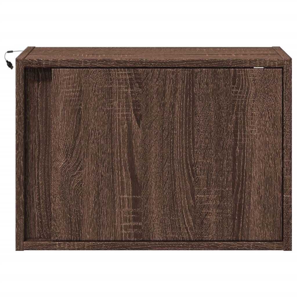 Brown Oak Wall-mounted Bedside Cabinets with LED Lights, 2 pcs