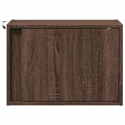 Brown Oak Wall-mounted Bedside Cabinets with LED Lights, 2 pcs
