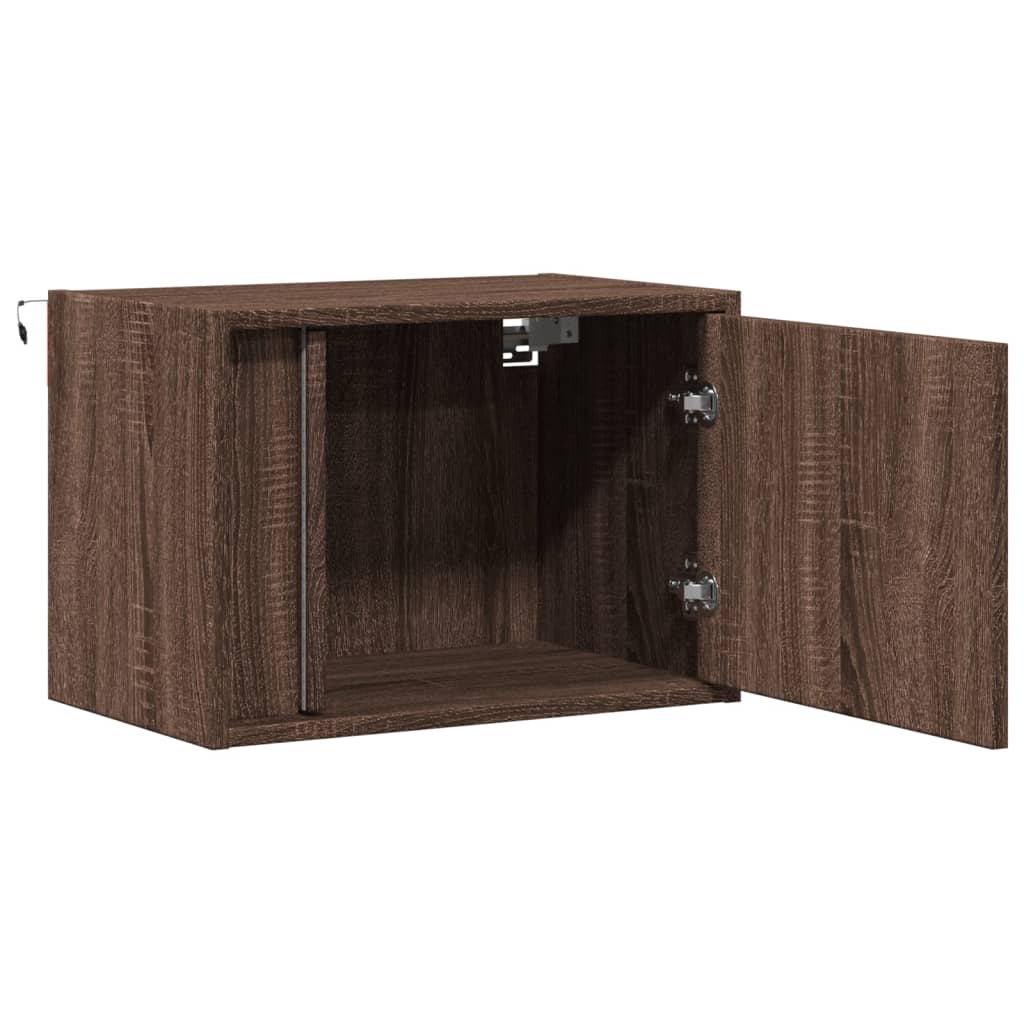 Brown Oak Wall-mounted Bedside Cabinets with LED Lights, 2 pcs
