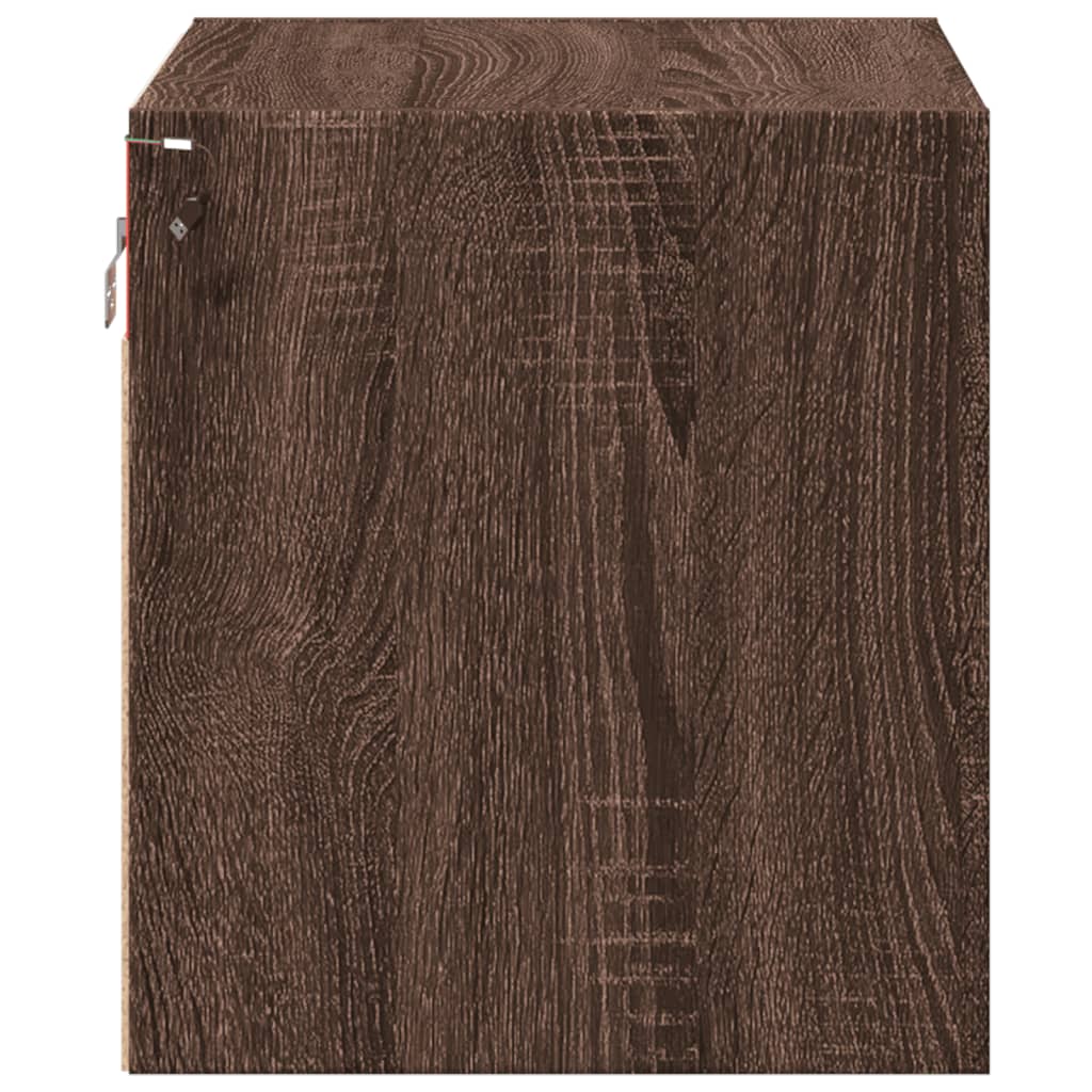 Brown Oak Wall-mounted Bedside Cabinets with LED Lights, 2 pcs