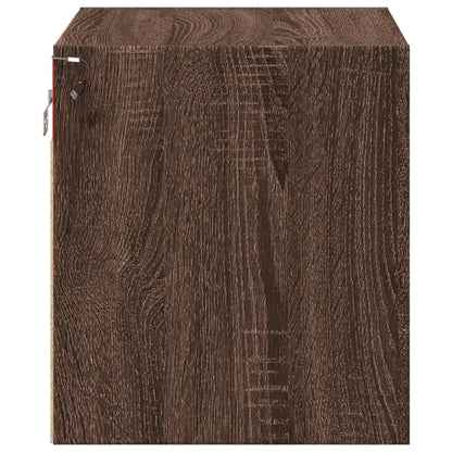 Brown Oak Wall-mounted Bedside Cabinets with LED Lights, 2 pcs
