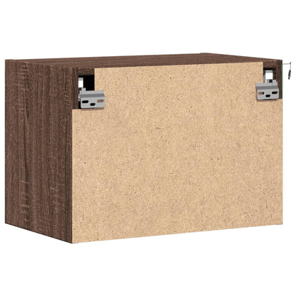 Brown Oak Wall-mounted Bedside Cabinets with LED Lights, 2 pcs