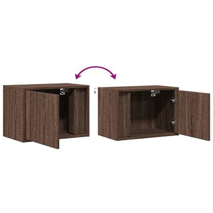 Brown Oak Wall-mounted Bedside Cabinets with LED Lights, 2 pcs
