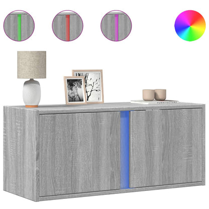 TV Wall Cabinet with LED Lights Grey Sonoma 80x31x35 cm