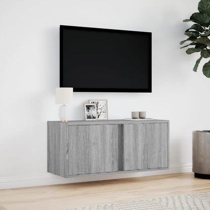 TV Wall Cabinet with LED Lights Grey Sonoma 80x31x35 cm