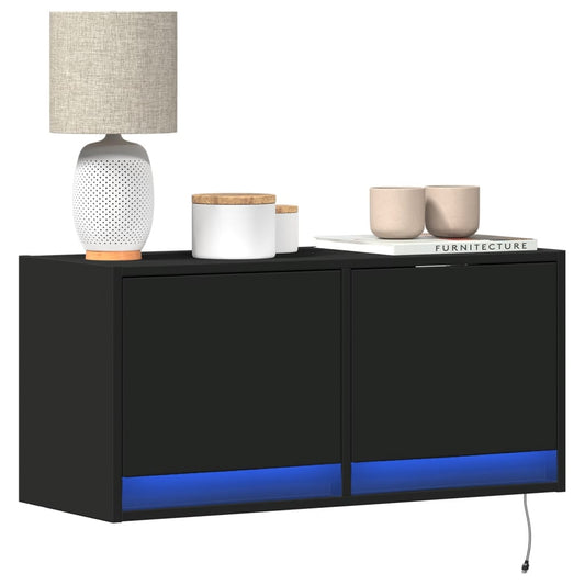 TV Wall Cabinet with LED Lights Black 80x31x35 cm