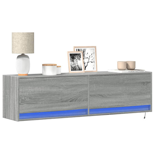 TV Wall Cabinet with LED Lights Grey Sonoma 140x31x38 cm