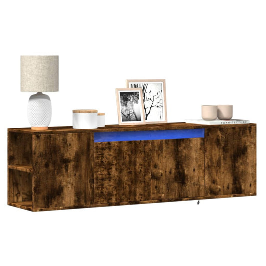 TV Wall Cabinet with LED Lights Smoked Oak 135x31x39.5 cm