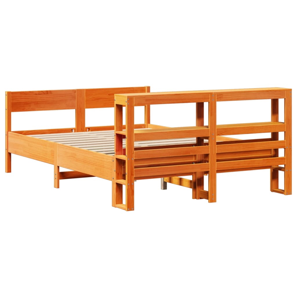 Bed Frame without Mattress Wax Brown 140x200 cm Solid Wood Pine