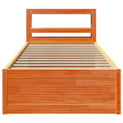 Bed Frame with Headboard Wax Brown 75x190 cm Small Single Solid Wood Pine