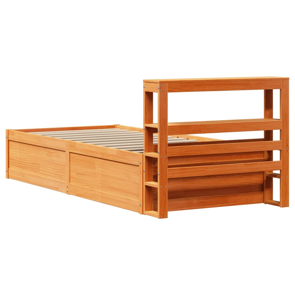 Bed Frame with Headboard Wax Brown 75x190 cm Small Single Solid Wood Pine