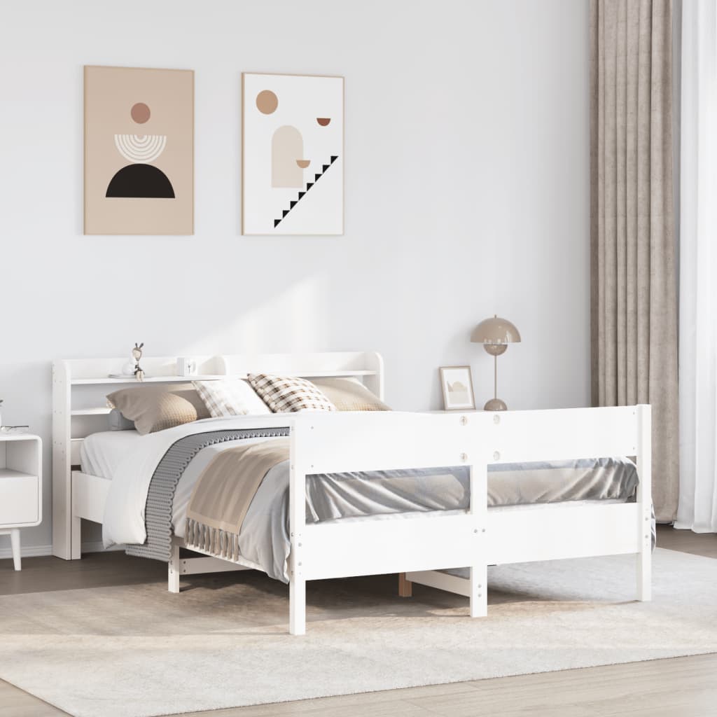Bed Frame without Mattress White 140x190 cm Solid Wood Pine