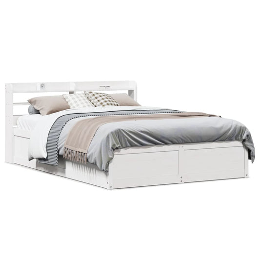 Bed Frame with Headboard White 120x190 cm Small Double Solid Wood Pine