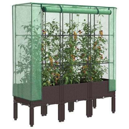 Rattan-Style Raised Garden Bed with Greenhouse Cover - Black
