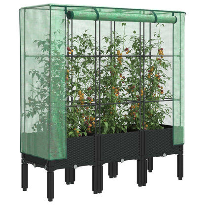 Rattan-Style Raised Garden Bed with Greenhouse Cover - Black