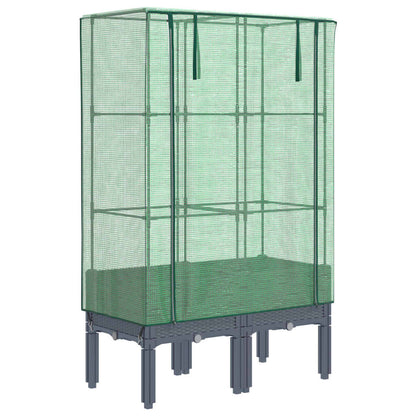 Rattan-Style Raised Garden Bed with Greenhouse Cover - Black