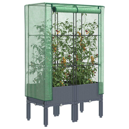 Rattan-Style Raised Garden Bed with Greenhouse Cover - Black
