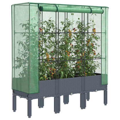 Rattan-Style Raised Garden Bed with Greenhouse Cover - Black