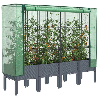 Rattan-Style Raised Garden Bed with Greenhouse Cover - Black