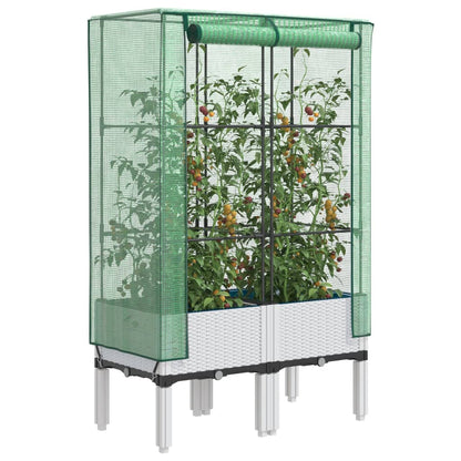 Rattan-Style Raised Garden Bed with Greenhouse Cover - Black