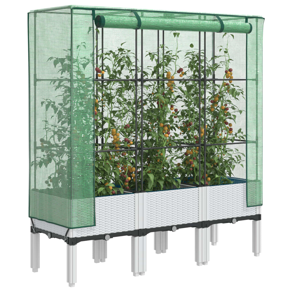 Rattan-Style Raised Garden Bed with Greenhouse Cover - Black