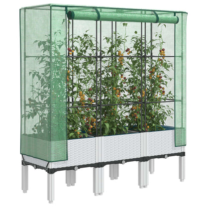 Rattan-Style Raised Garden Bed with Greenhouse Cover - Black