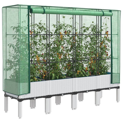 Rattan-Style Raised Garden Bed with Greenhouse Cover - Black