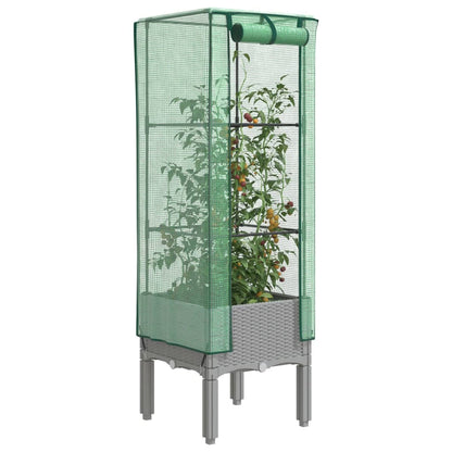 Rattan-Style Raised Garden Bed with Greenhouse Cover - Black