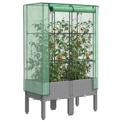 Rattan-Style Raised Garden Bed with Greenhouse Cover - Black