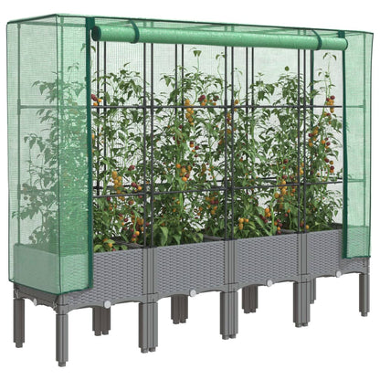 Rattan-Style Raised Garden Bed with Greenhouse Cover - Black