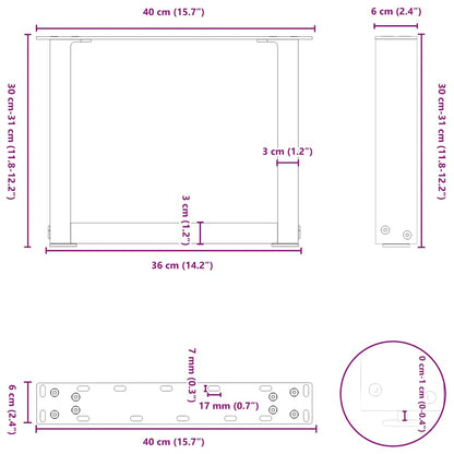 Natural Steel U-Shaped Coffee Table Legs, 2 Pcs, Adjustable 40x30 cm