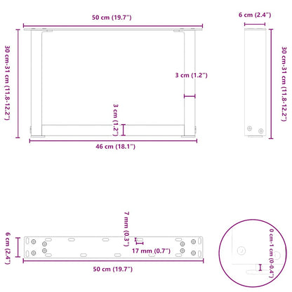 Natural Steel U-Shaped Coffee Table Legs 2 Pcs, 50x(30-31) cm