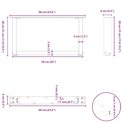 Anthracite U-Shaped Steel Coffee Table Legs 60x30-31cm, 2 Pcs