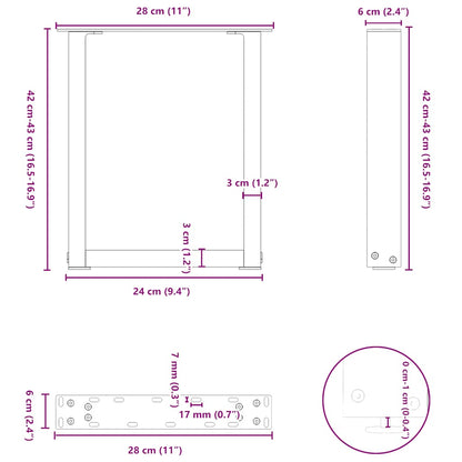 Natural Steel U-Shaped Coffee Table Legs 2 pcs, Adjustable 28x42-43 cm
