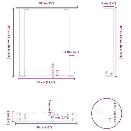 Steel U-Shaped Coffee Table Legs 2 pcs, Black 38x(42-43)cm