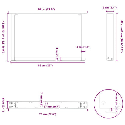 Natural Steel U-Shaped Coffee Table Legs, 2 pcs, 70x42-43 cm