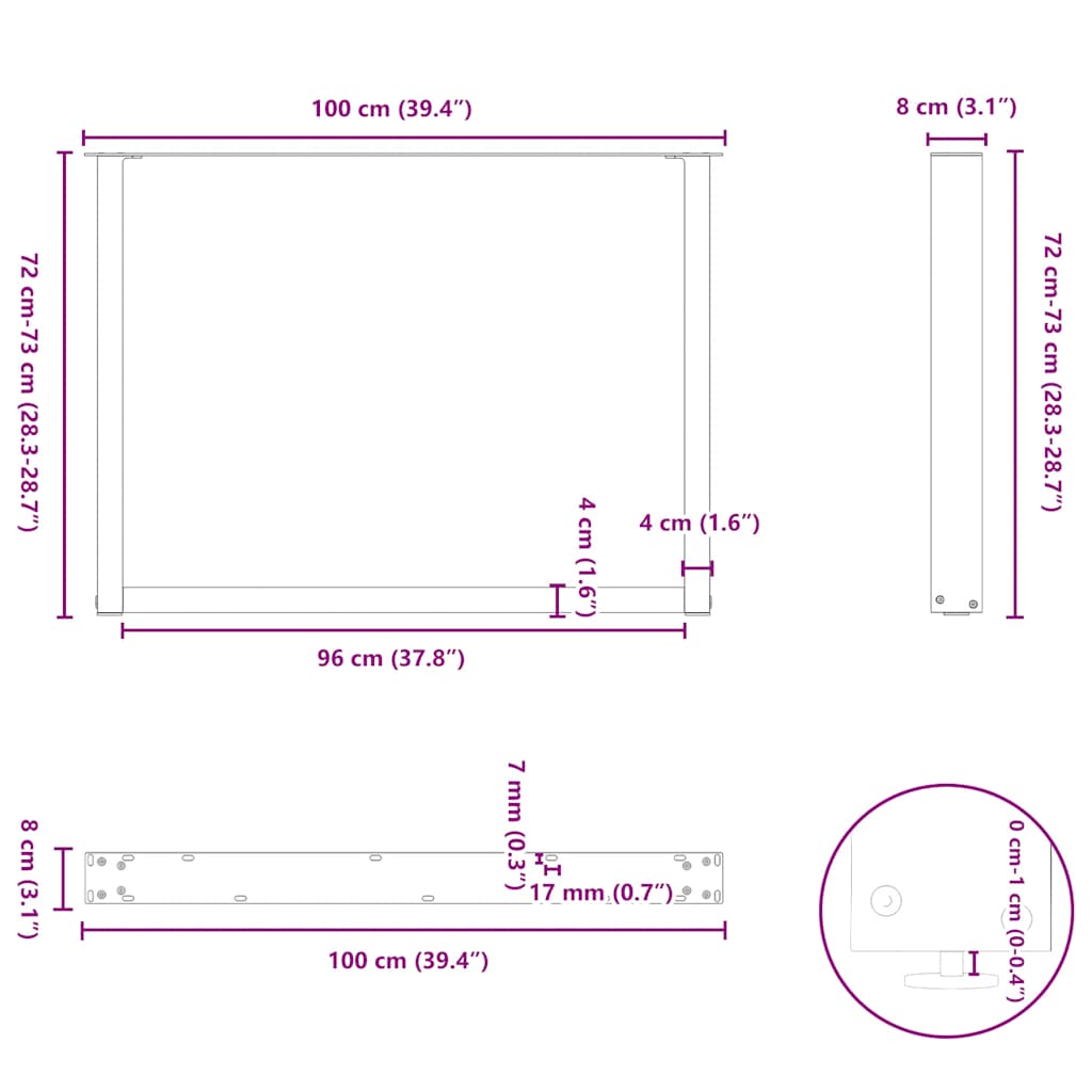 Dining Table Legs U-Shaped 2 pcs Black 100x(72-73) cm Steel