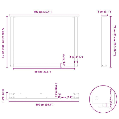 White U-Shaped Steel Dining Table Legs 2 pcs - Adjustable 100x72-73 cm