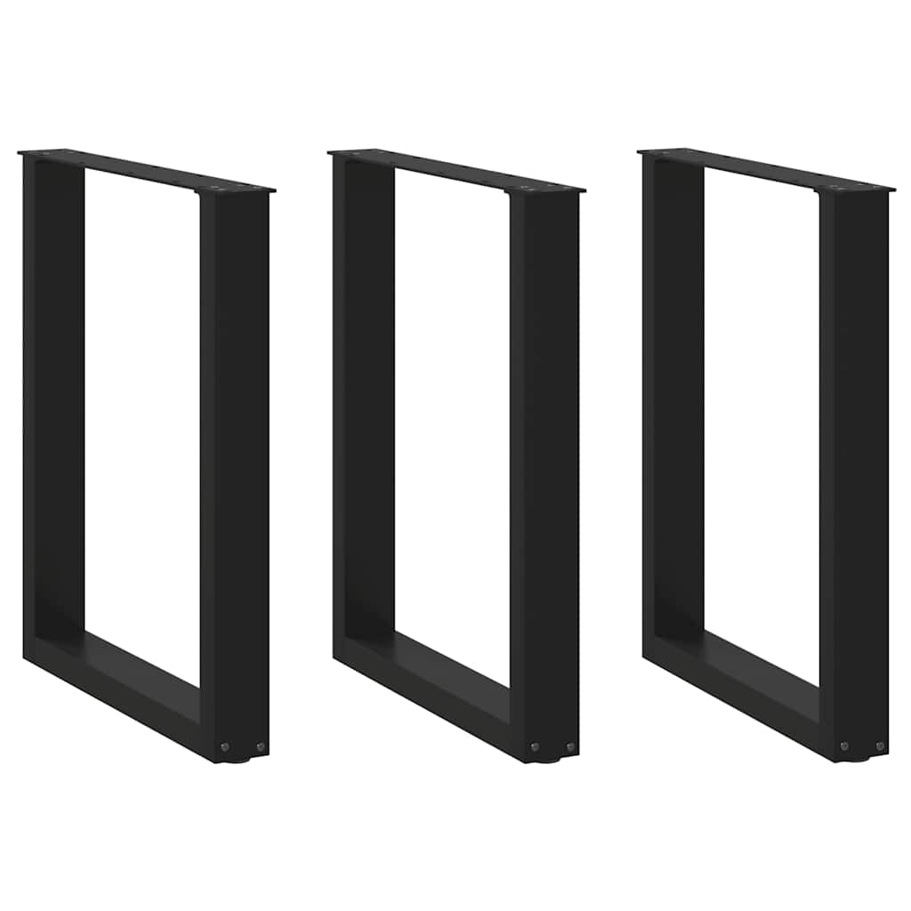 Black Steel U-Shaped Dining Table Legs, 70x(72-73) cm, Set of 3