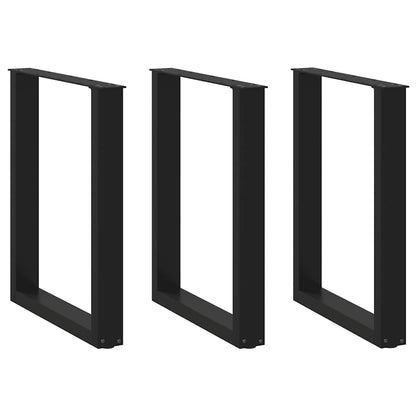 Black Steel U-Shaped Dining Table Legs, 70x(72-73) cm, Set of 3