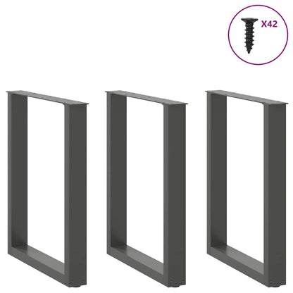 Steel U-Shaped Dining Table Legs, Anthracite, Set of 3, 70x73cm