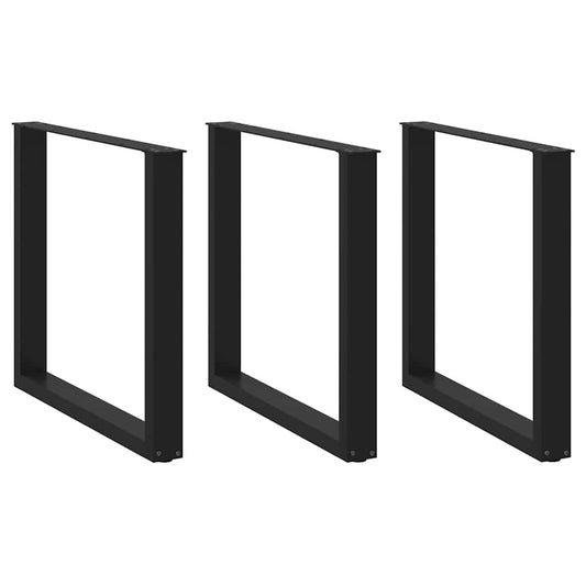 Black Steel U-Shaped Dining Table Legs - Set of 3, Adjustable 80cm