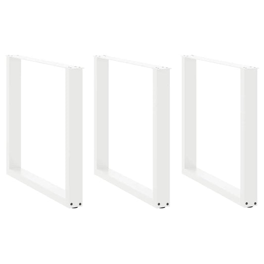 White Steel U-Shaped Dining Table Legs, 3 Pcs, Adjustable 80x72-73 cm