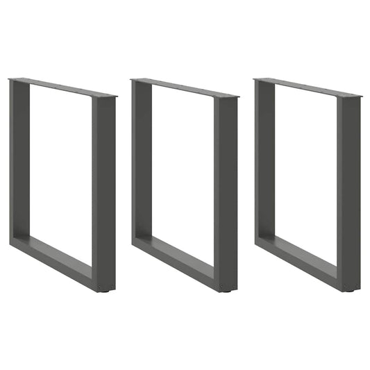 Anthracite U-Shaped Steel Dining Table Legs 3 pcs 80x(72-73) cm