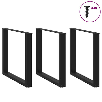 Black Steel U-Shaped Dining Table Legs, Adjustable 90x72-73 cm, 3 pcs
