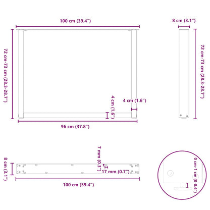 White Steel U-Shaped Dining Table Legs, 2 pcs, Adjustable 100 cm