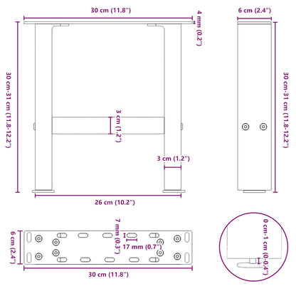 Natural Steel Coffee Table Legs, 2 Pcs, 30x30-31 cm, Durable Steel