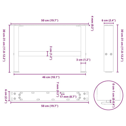 Black Steel Coffee Table Legs, 2 pcs, Adjustable 50x(30-31)cm